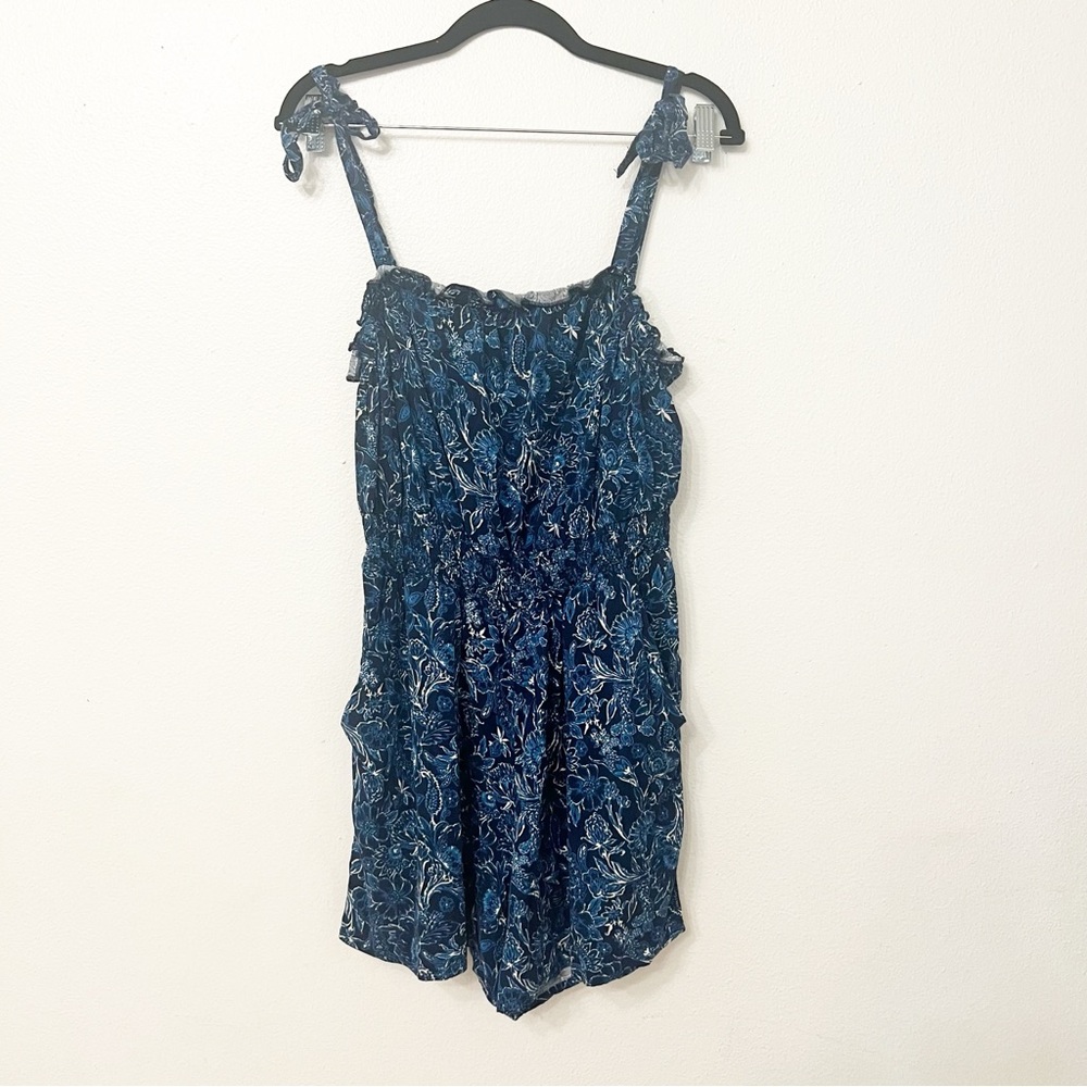 Torrid blue floral print challis tie straps romper